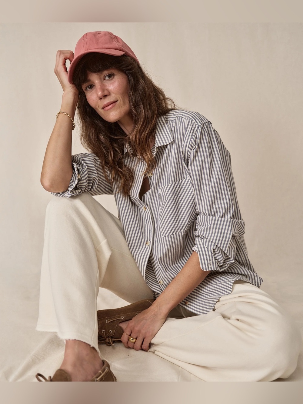 Marine Layer Cali Cotton Poplin Shirt in Midnight Stripe